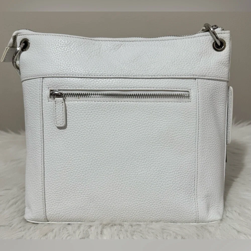 Mancini Trish Pebble Leather Crossbody Handbag with Organizer Bright White NWT